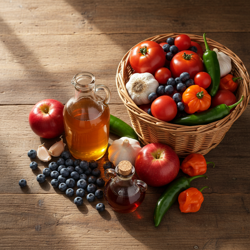 Fresh honey, blueberries, peppers, and maple syrup