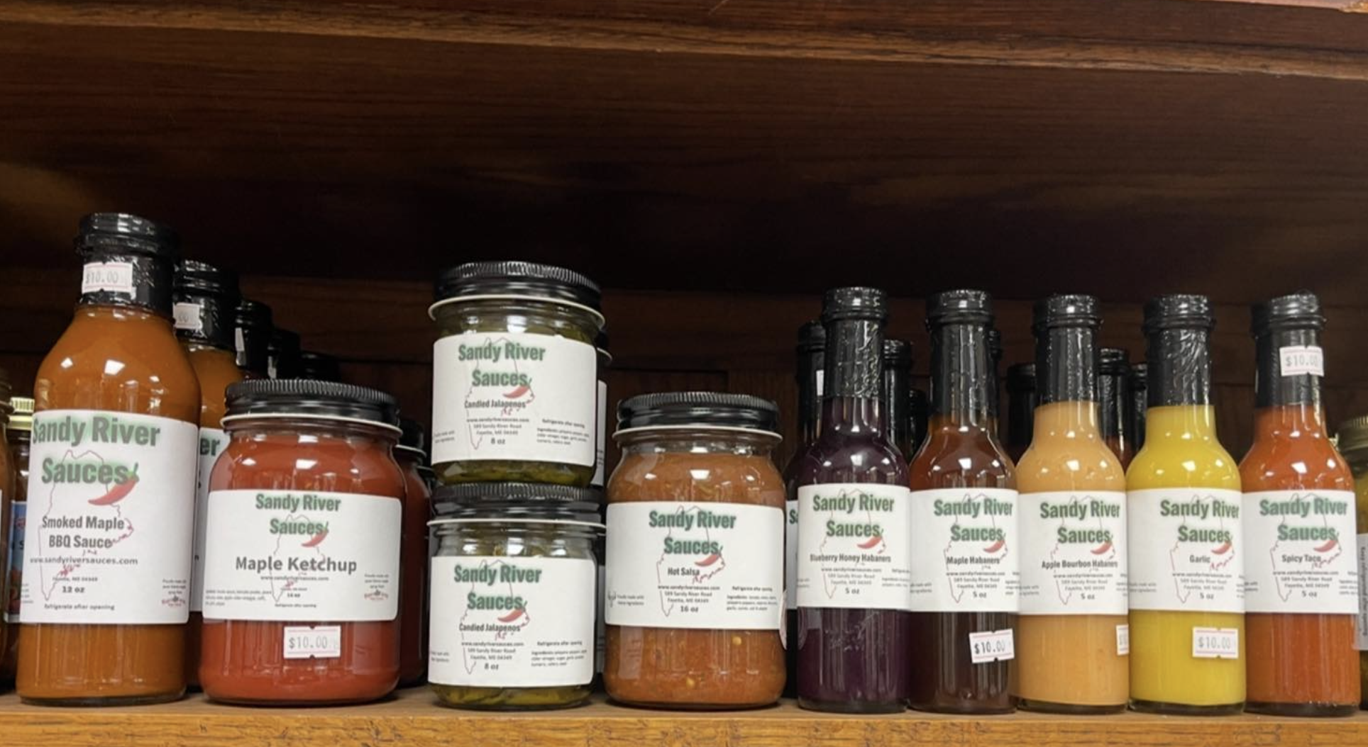Sandy River Sauces on a local store shelf
